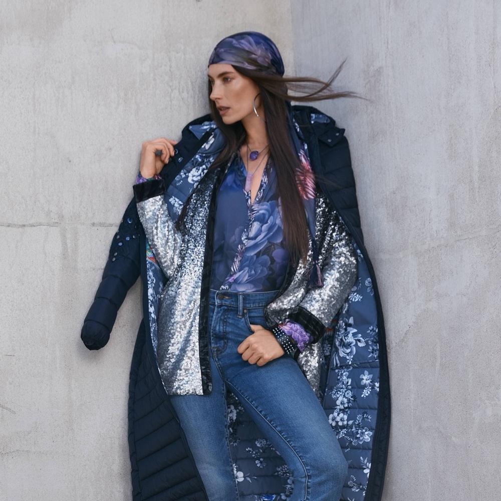 NEW JOHNNY WAS GREY Purple SCARF $110 Floral Print Tassels 100% Silk